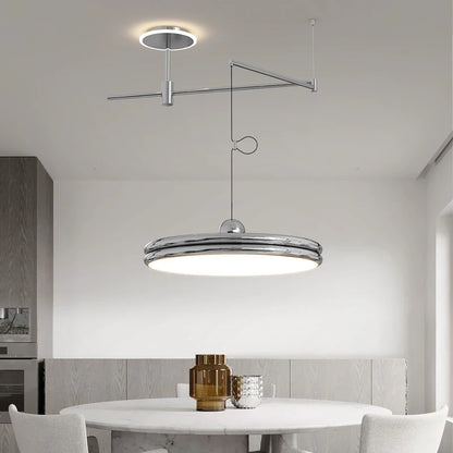 French Flying Saucer Pendant Light Creative Design Extendable Rotating Long Pole Lamp