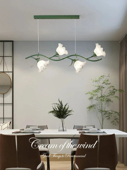 French Rural Flower Pendant Lamp Cream Style Green flower Chandelier