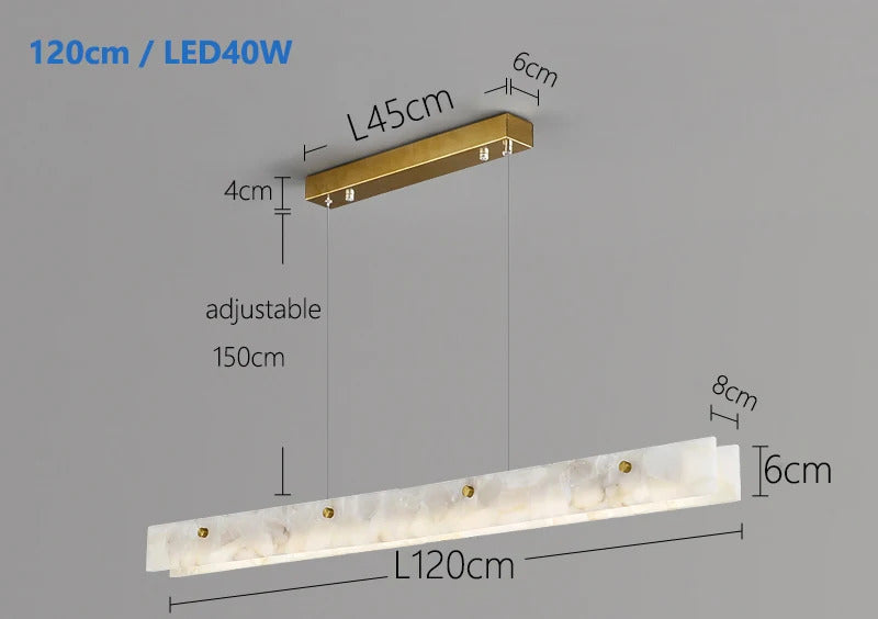 Luxury Linear Pendant Light LED Minimalist Natural Marble Chandelier Hanging Ceiling Fixtures for Kitchen Island Dining Room Bar