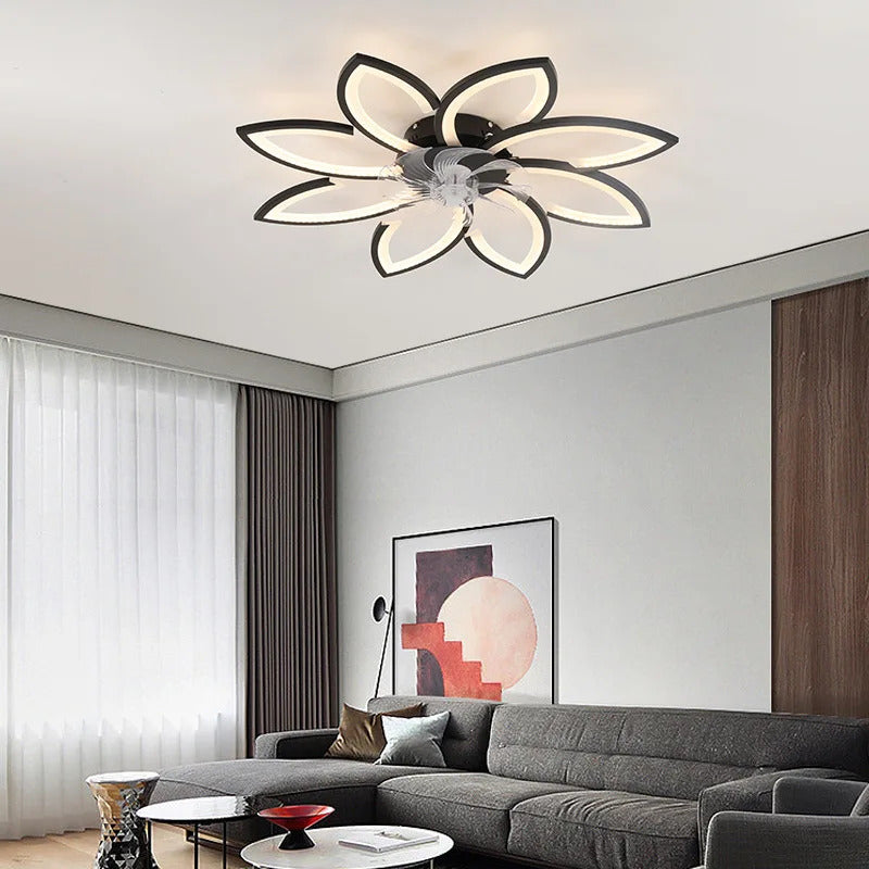 Petals LED Ceiling Fans With Light Bedroom Remote Control 220V Light Fixture