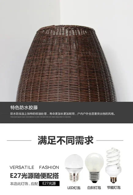 Natural handmade rattan floor lamp Japanese Outdoor waterproof Garden standing lamp