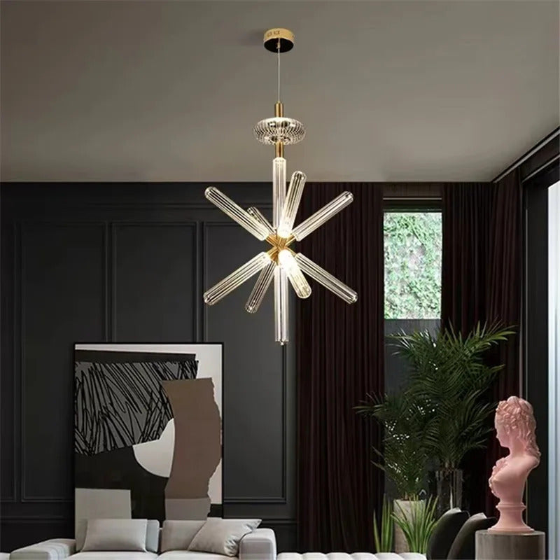 Cipher Multi Pendant light Luxury Clear Glass pipe Chandelier