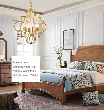 American Vintage Wrought Iron Gold Chandelier Nordic Design Living Room Pendant Lamp