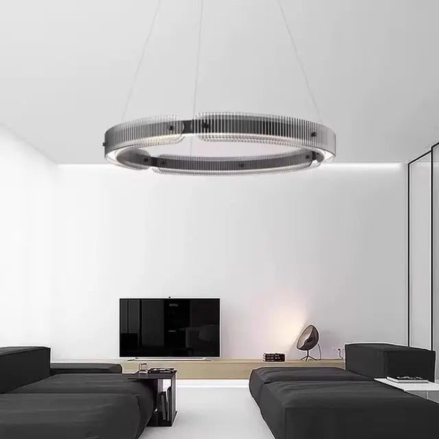 Modern black round chandelier Nordic simple glass lampshade ring LED pendant lights