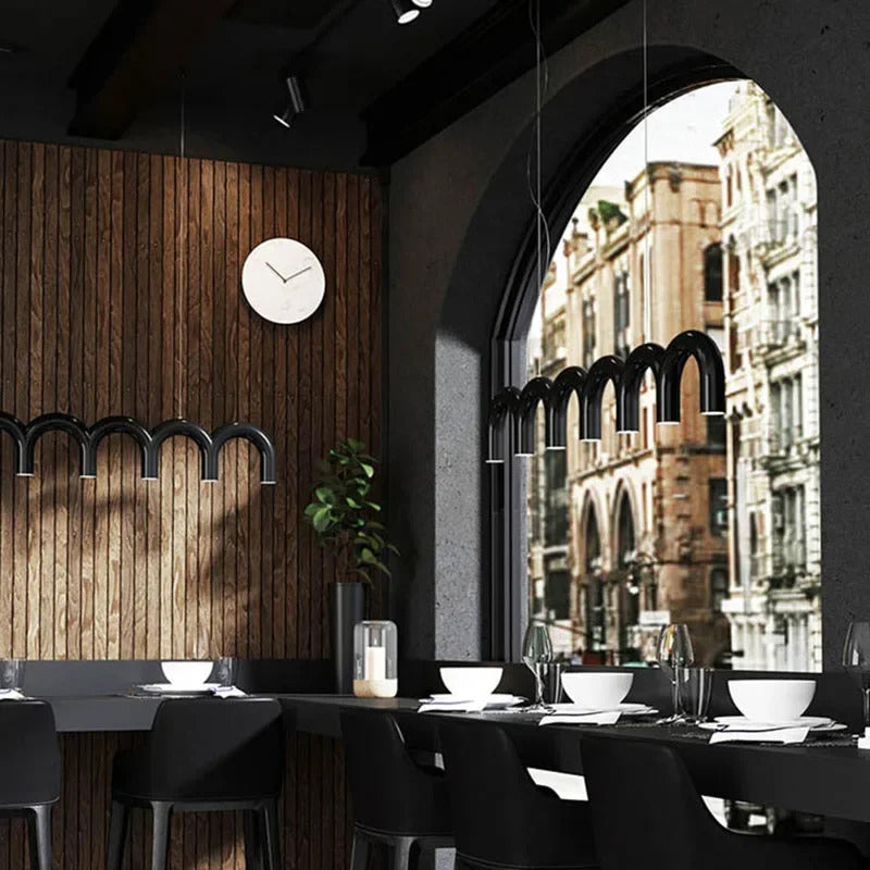 Oblure Arch Chandelier Post Modern Design Pendant Light for Coffee living Room Kitchen U shaped Lamp Blue Metal macaron lamp