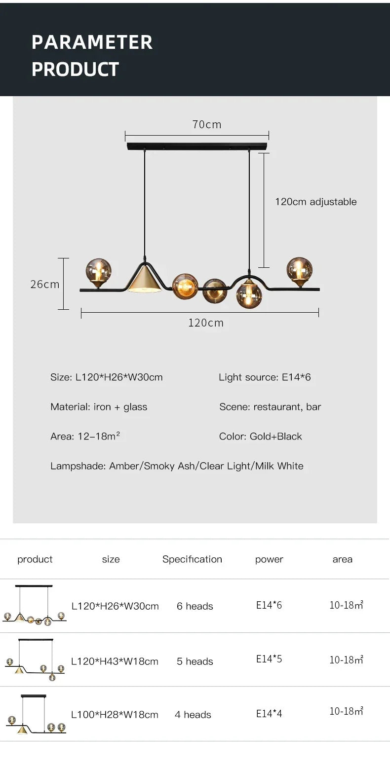 Lustre de vidro escandinavo, candeeiro suspenso, lustre de teto para cozinha e sala de jantar.