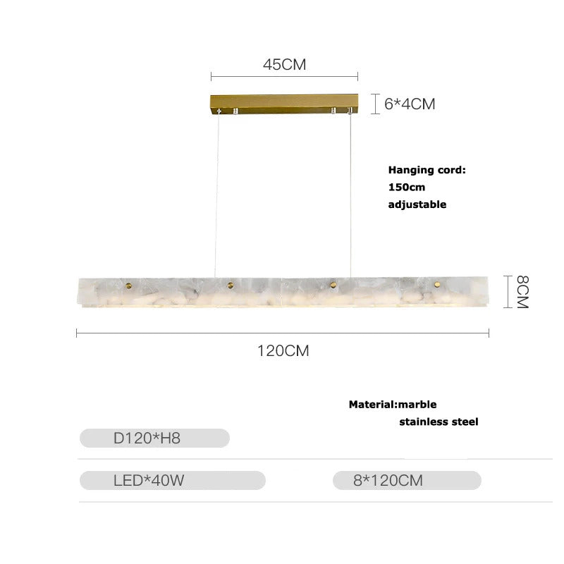 Marble Rectangular long strip Chandelier Modern Luxury resin acrylic Gold Pendant light