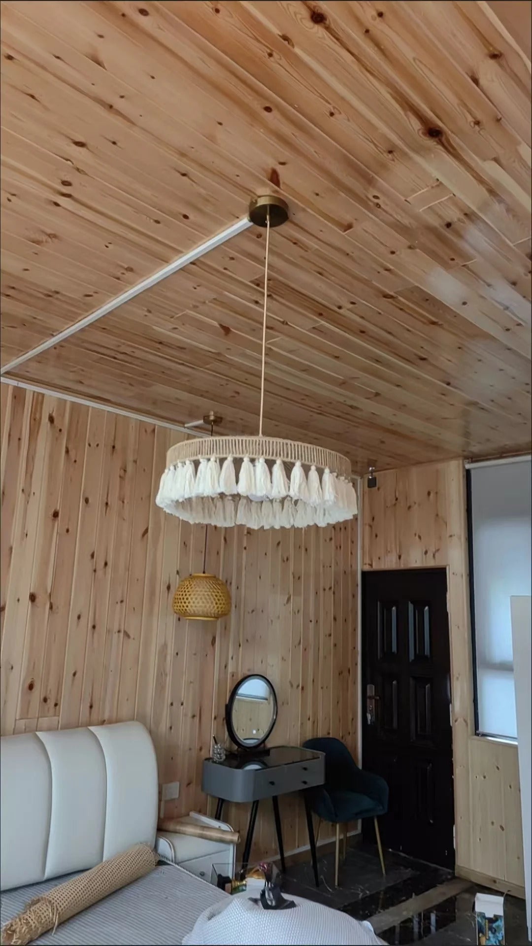 Wabi Sabi Style Retro Living Room Hemp Rope Pendant Light Bohemian Tassel Pendant Lamp