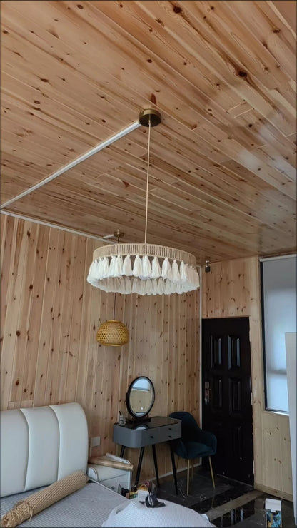 Wabi Sabi Style Retro Living Room Hemp Rope Pendant Light Bohemian Tassel Pendant Lamp