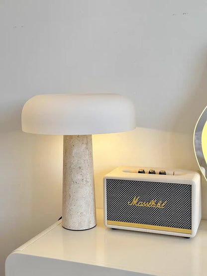 Modern Travertine Table Lamp Natural Stone LED Desk Lamp Indoor Decor Lighting Bedroom Living Room Study Matte Glass Lampshade