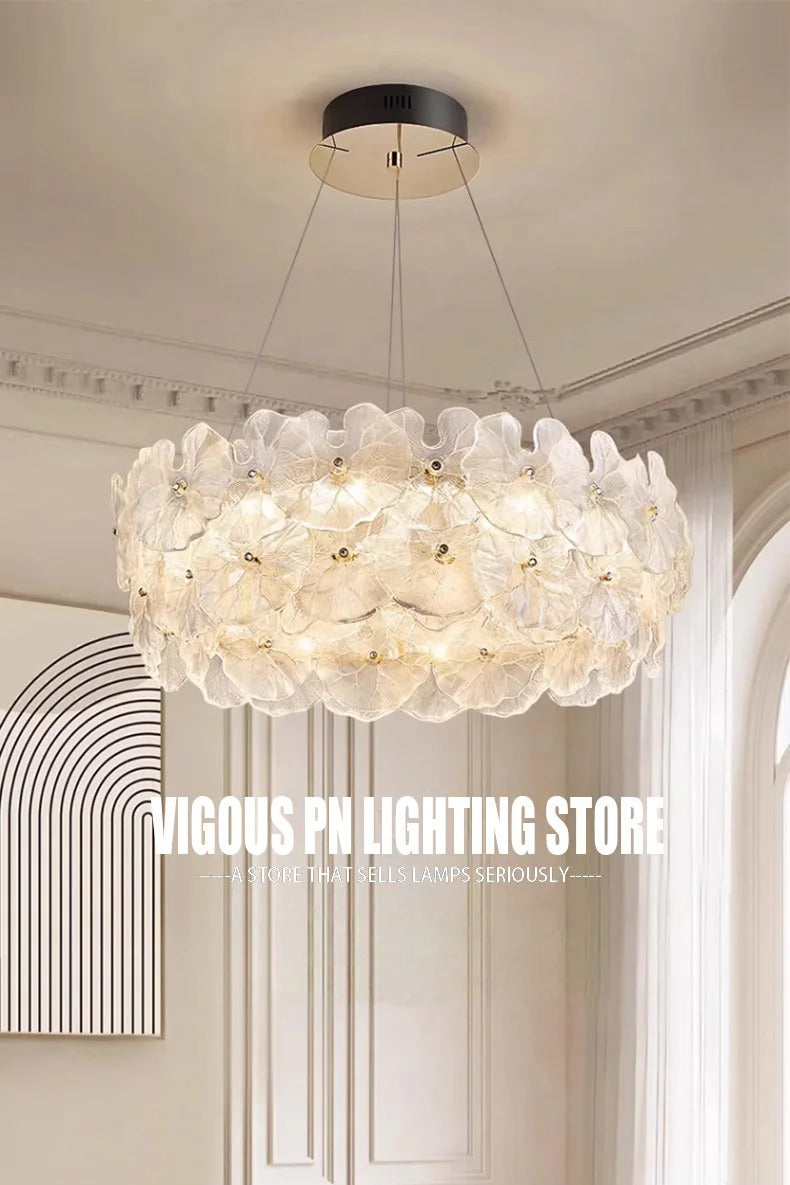 Modern Luxury Lotus Leaf Glass Chandelier Luxury Crystal Pendant Light
