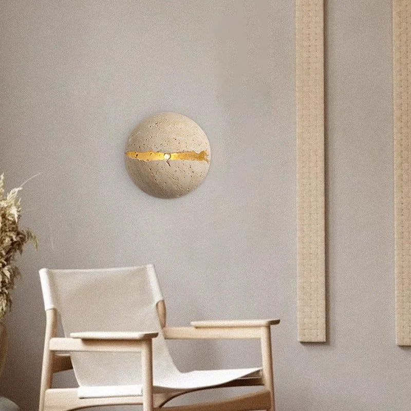 Natural Stone globe wall lamp Yellow cave stone Retro Art sconce Light