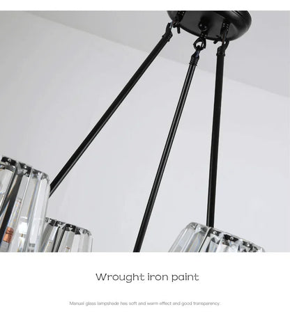 Retro Matte Black Round Metal Led Chandelier Lustre K9 Crystal Shades Pendant Lights Lighting Hanging Lamps Room Decor Fixtures