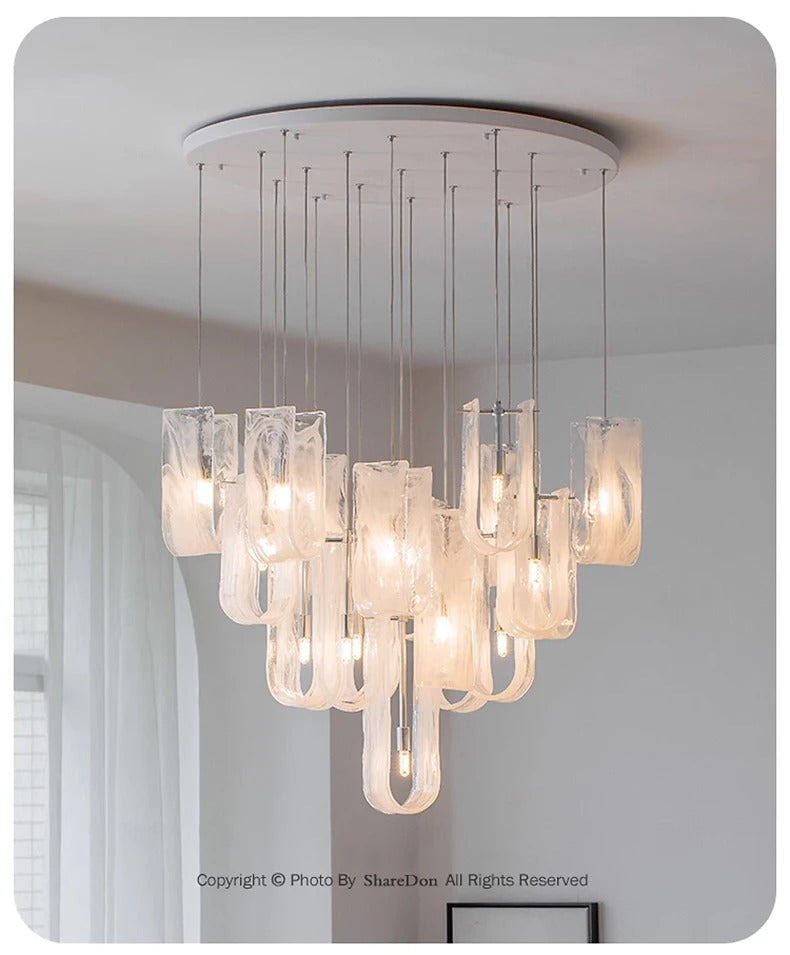 Nordic Cream Style Glass Pendant Lamp Luxury stair chandelier