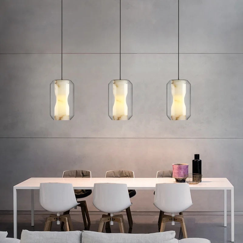 Alabaster Glass Cylinder Pendant Light