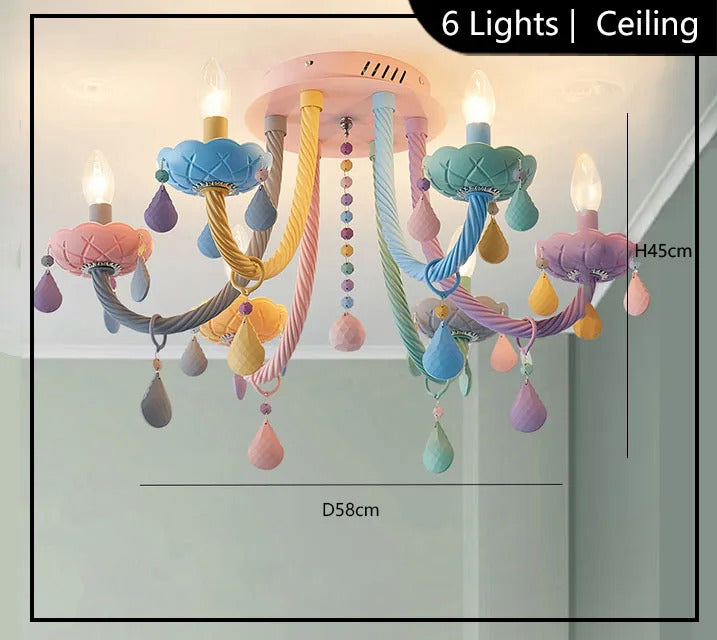 European Children rainbow chandelier Bedroom Princess room kawaii light