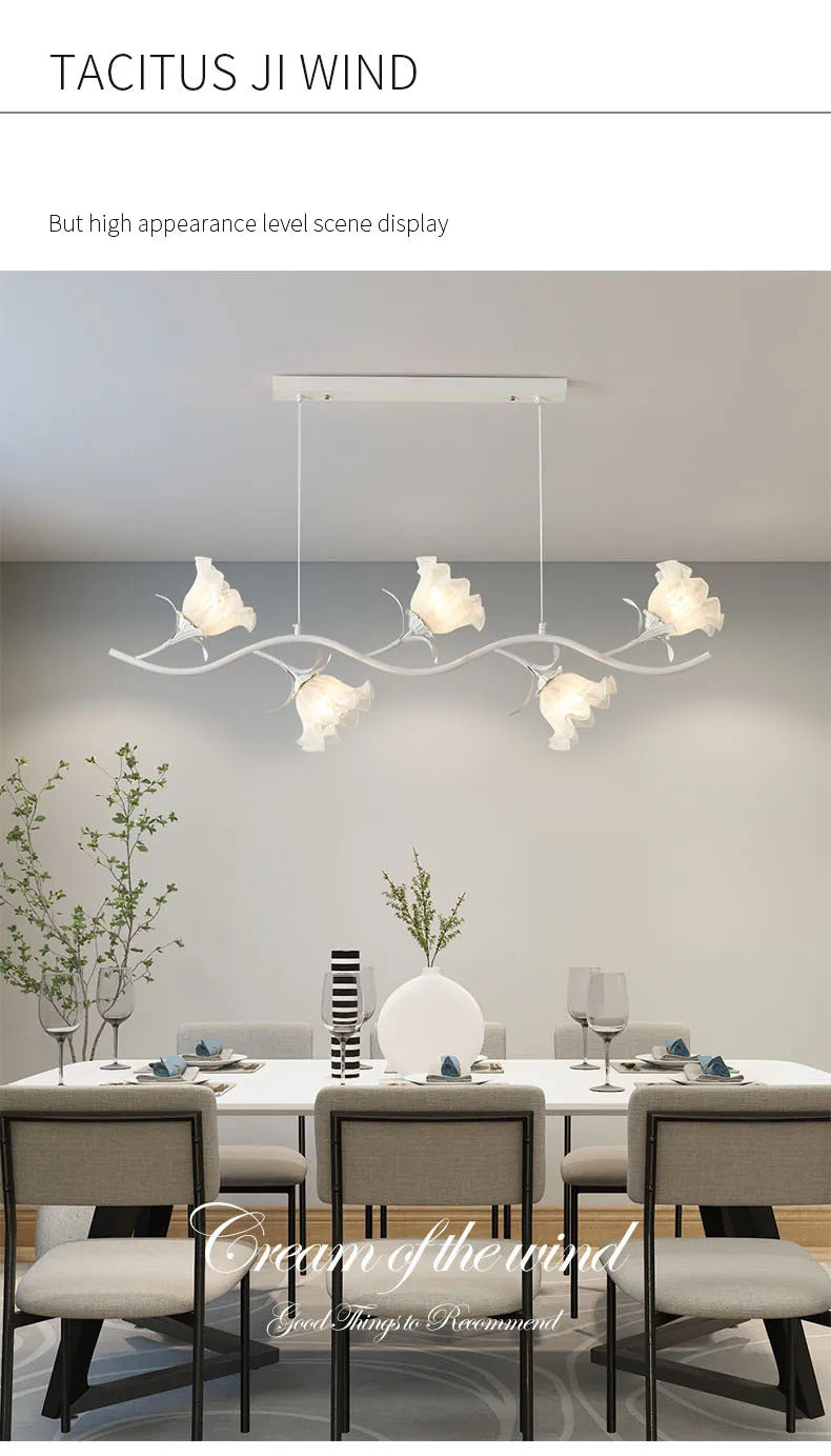 French Rural Flower Pendant Lamp Cream Style Green flower Chandelier