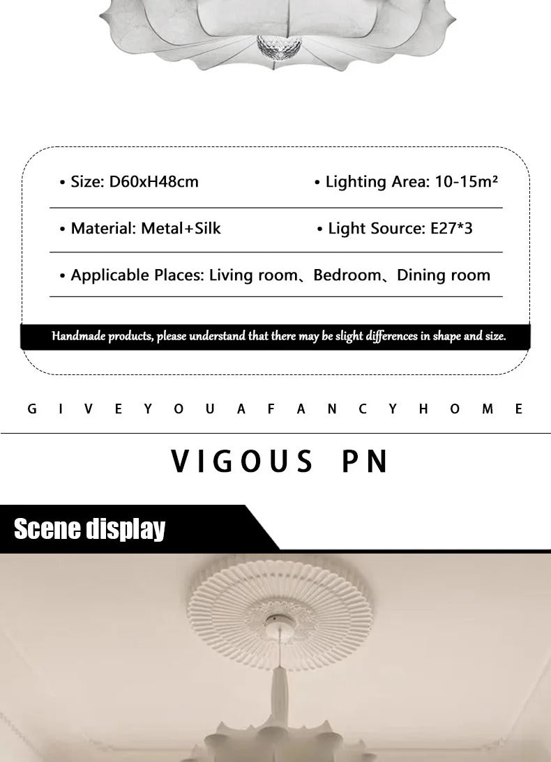 Modern Japanese Wabi Sabi Silk Pendant Lamp Living Dining Room Bedroom Ceiling Chandelier