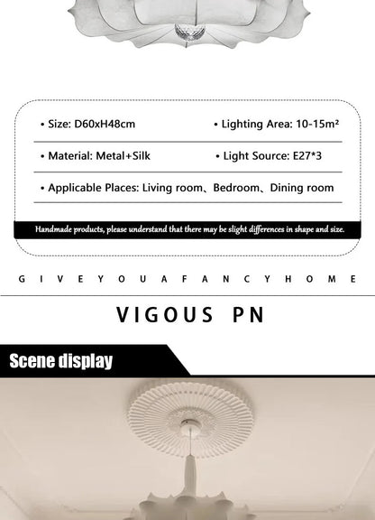 Modern Japanese Wabi Sabi Silk Pendant Lamp Living Dining Room Bedroom Ceiling Chandelier