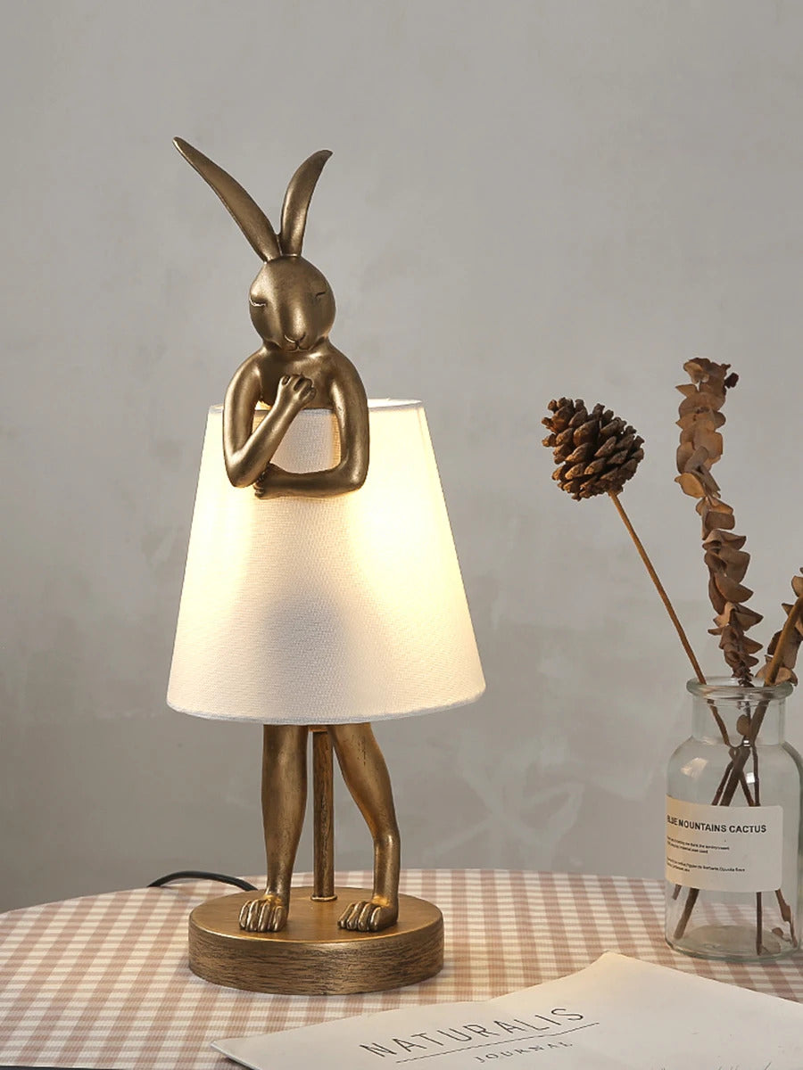 Nordic LED rabbit table lamp Designer resin rabbit desk lamp for study bedroom children's room reading led light bedside lamp