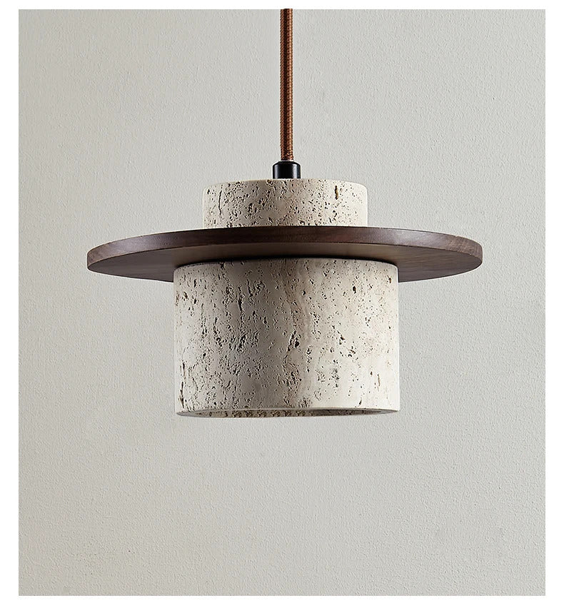 Nordic yellow Cave Stone Wood pendant light Wabi sabi retro natural stone Chandelier Lamp