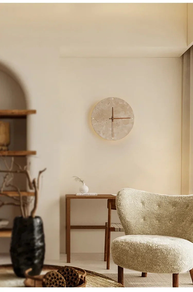 Creative Cave Stone Clock Wall Lamp Wabi Sabi Background Wall Light sconce