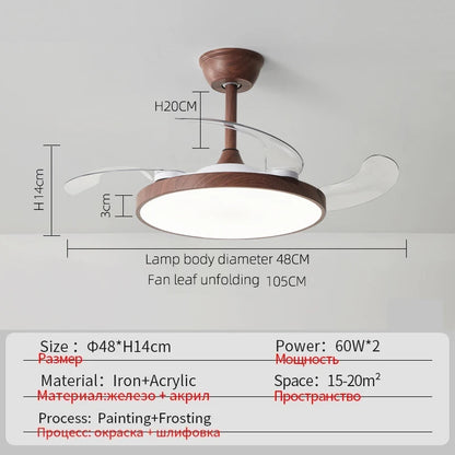 Ceiling Fan With Light Modern Remote Smart Invisible Ceiling Fan Bedroom Lamp