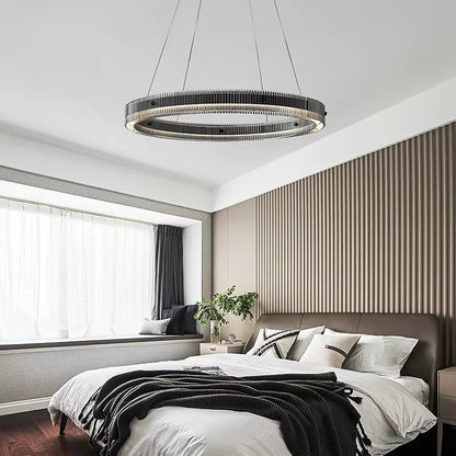 Modern black round chandelier Nordic simple glass lampshade ring LED pendant lights