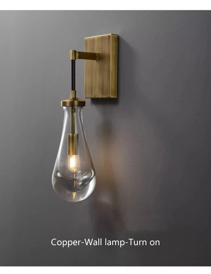 Luxury All Copper LED Pendant Light Modern Water drop Glass chandelier