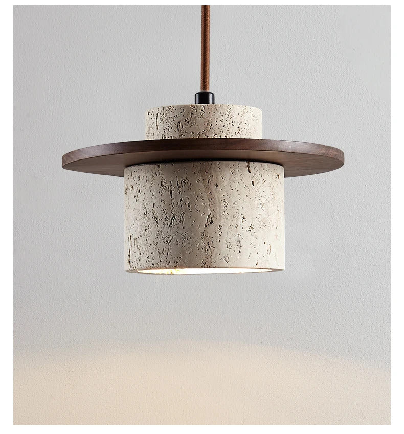 Nordic yellow Cave Stone Wood pendant light Wabi sabi retro natural stone Chandelier Lamp