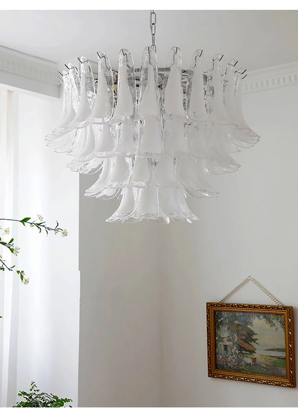 White Petal Glass Modern Romantic Artistic Ceiling Chandeliers Home LED Lighting Fixture Hanging Lamps for Living Room Decor