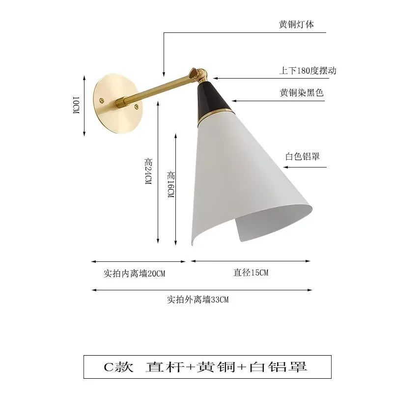 American Luxury Brass golden Wall Lamp Retro Swing Arm Adjustable Wall Light