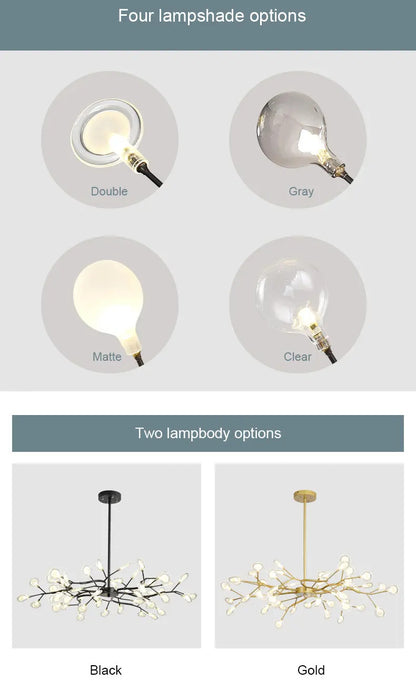 Nordic firefly chandelier Stylish Tree Branch Black Gold glass light