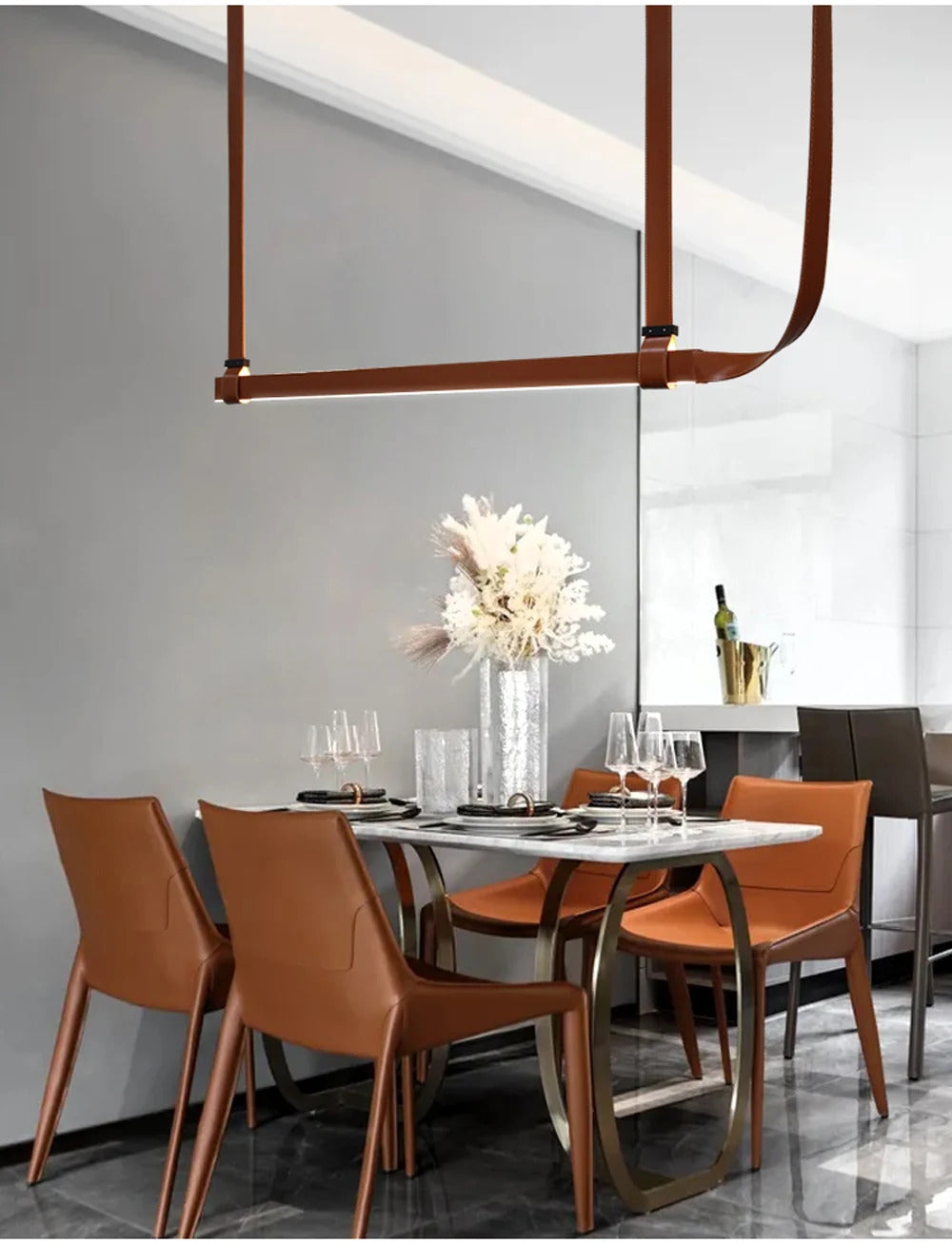 Modern Leather Chandelier LED Belt Fabric Pendant Lamp For Hotel Living Room Office Decor Minimalist Dining Table Hanging Lamp