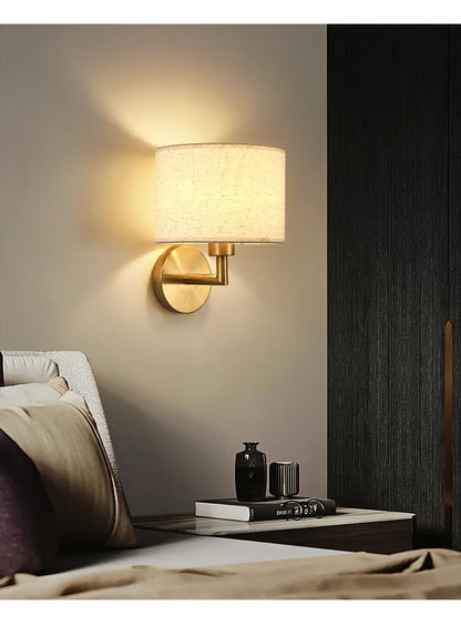 Bedside Wall Lamp LED Fabric Lampshade With 3W 360° Rotation Spotlight Reading lights