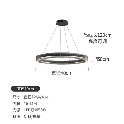 Modern black round chandelier Nordic simple glass lampshade ring LED pendant lights