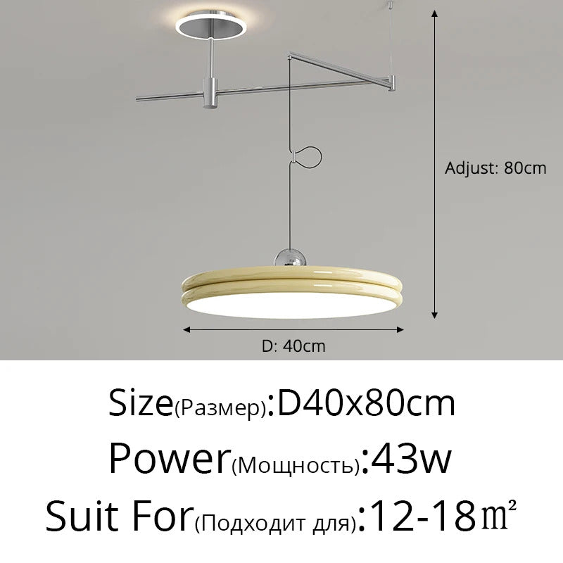 French Flying Saucer Pendant Light Creative Design Extendable Rotating Long Pole Lamp