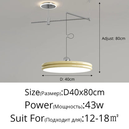 French Flying Saucer Pendant Light Creative Design Extendable Rotating Long Pole Lamp