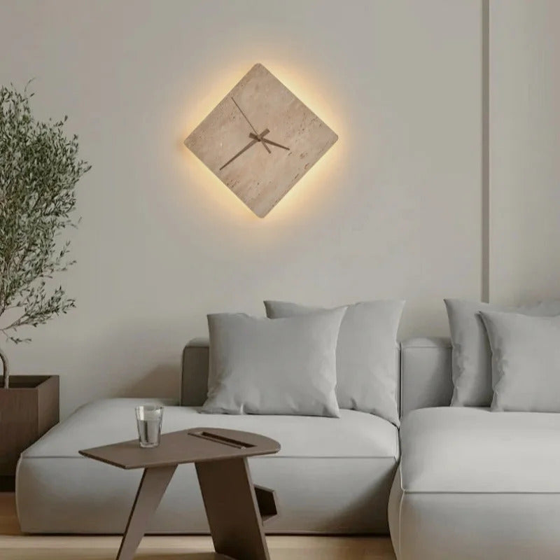 Creative Cave Stone Clock Wall Lamp Wabi Sabi Background Wall Light sconce