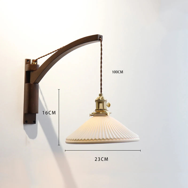 Japanese Wooden swing wall lamp Natural wood fishing wall light walnut color sconce