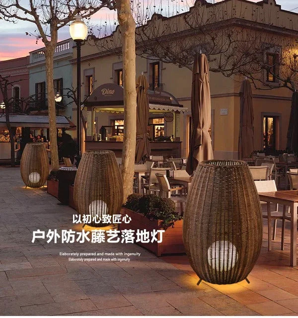 Natural handmade rattan floor lamp Japanese Outdoor waterproof Garden standing lamp