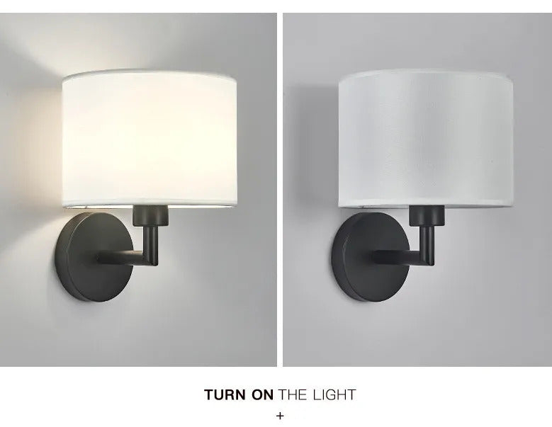 Bedside Wall Lamp LED Fabric Lampshade With 3W 360° Rotation Spotlight Reading lights