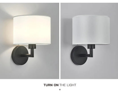 Bedside Wall Lamp LED Fabric Lampshade With 3W 360° Rotation Spotlight Reading lights