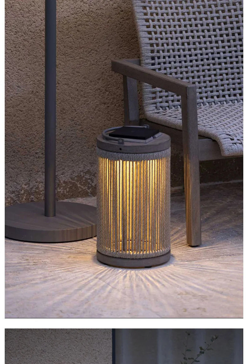 Outdoor waterproof lawn floor light Nordic rattan standing lamp Solar courtyard garden balcony