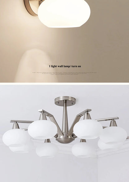 Modern silver chandelier Metal milky white glass lampshade Living Room pendant lamp