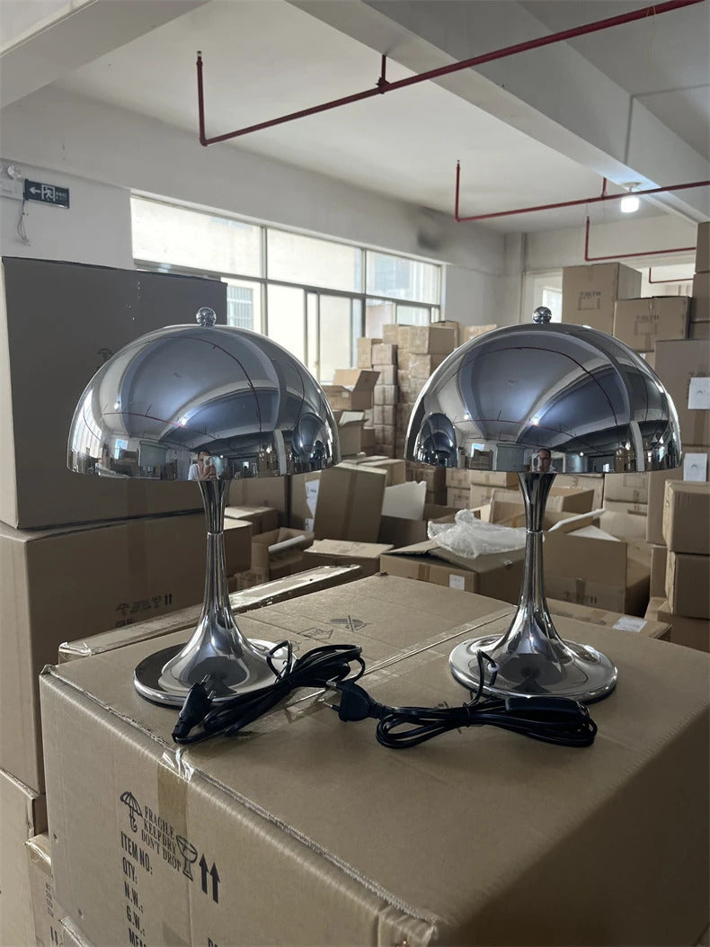 Mushroom Table Lamp Denmark Chrome Desk Light with E27 Bulb for Bedroom Living Room