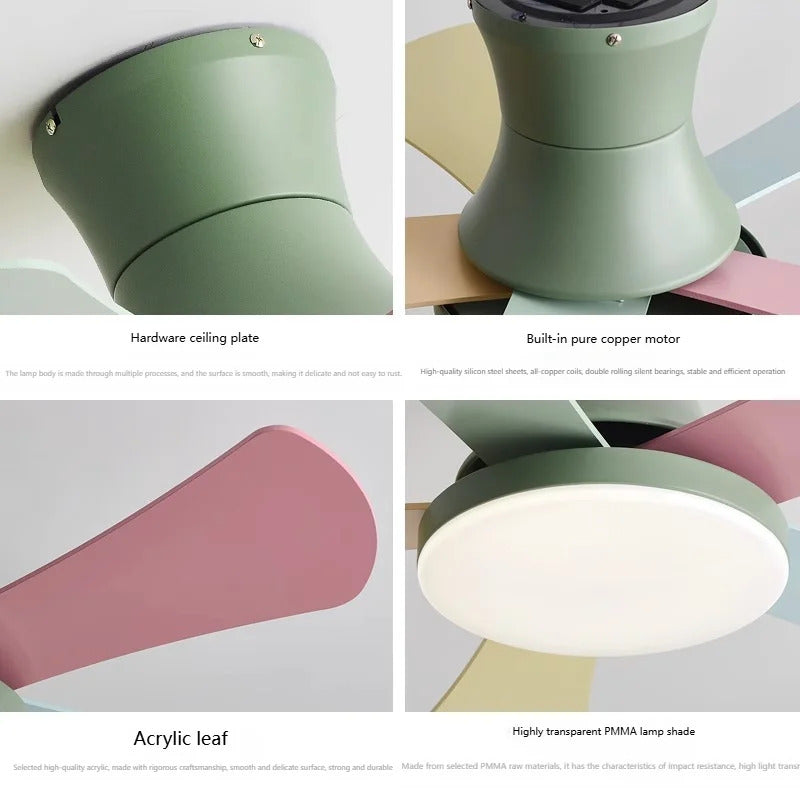 Nordic colorful Ceiling fan light Modern Children bedroom Indoor Ceiling fan lamp