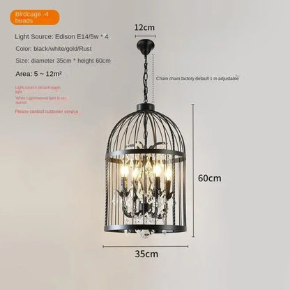 Retro Wrought Iron Chandelier Rustic Orb Vintage Crystal Bird Cage pendant lamps
