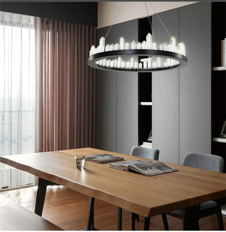 Modern Luxury Crystal Ring chandeliers Round black golden pendant lamp LED hanging light