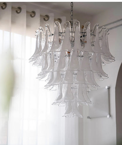 White Petal Glass Modern Romantic Artistic Ceiling Chandeliers Home LED Lighting Fixture Hanging Lamps for Living Room Decor